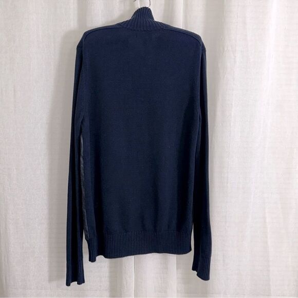 BR LT Indigo Denim Front Knit Full Zip Snap Front Mock Neck Cardigan - Picture 2 of 14